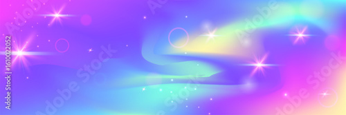 Fairy Background. Pink Princess Gradient And Beautiful Rainbow Hologram. Purple Magic Pattern. Watercolor Girl Design In A Light Mermaid Backdrop. Blue Fairy Background.