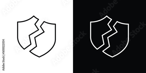 Broken shield icon vectors - high quality black style vector icons