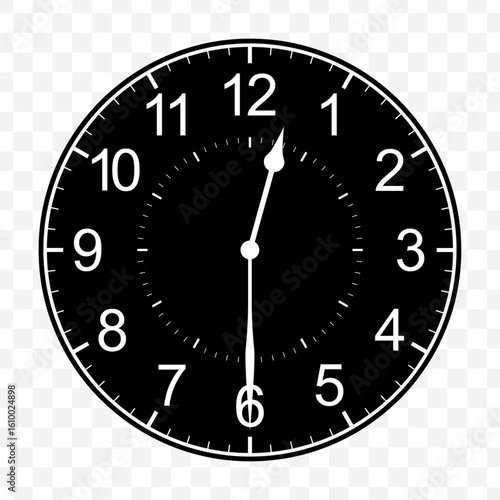 Vector illustration of half past twelve icon sign and symbol. Black icons on transparent background