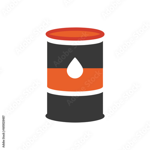 black and white oil barrel with red flag