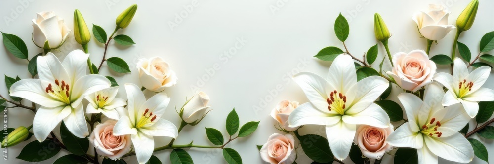 Obraz premium Extravagant white floral wreath, premium lilies and roses , grief, mourning, floral