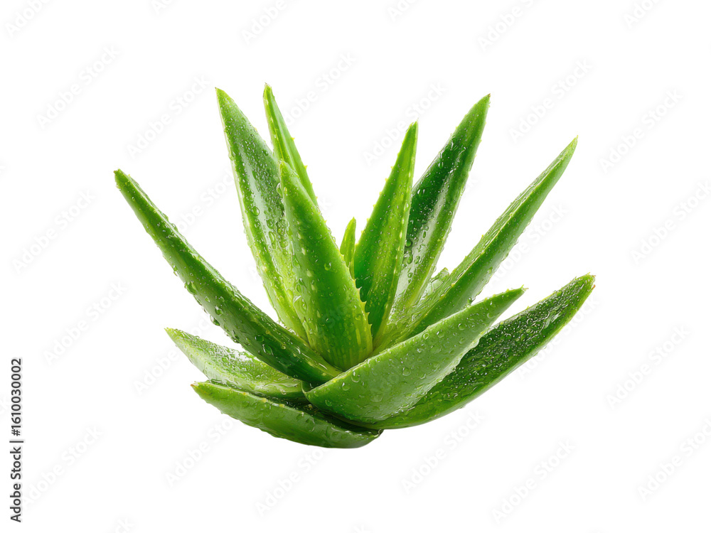Fototapeta premium Vibrant green aloe vera plant with water droplets succulent, Png Transparent, Isolated on White