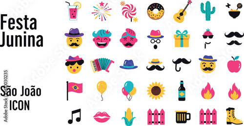 Festa Junina. Vector illustrations. Music Festival. Simple, minimalist icons.