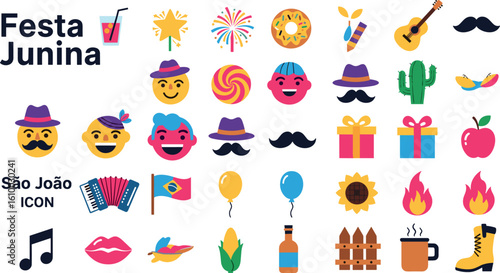 Festa Junina. Vector illustrations. Music Festival. Simple, minimalist icons.
