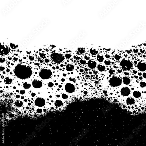 Monochrome image showcasing a dense arrangement of bubbles with varying sizes and textures in black and white