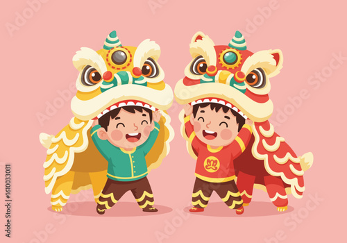 Children Celebrate Chinese New Year With Traditional Lion Dance Performances