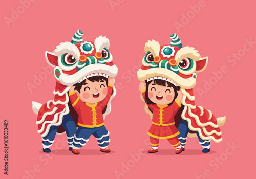 Children Celebrate Lunar New Year with Traditional Lion Dance Performance