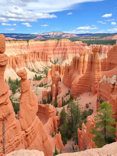 Bryce Canyon National Park in Utah.Rocky mountains erode and color a variety of landscapes. 
View of Rainbow Point.