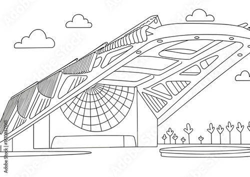 Architecture coloring page modern building design for kids and adults