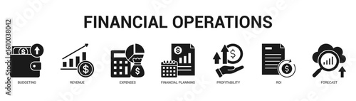 Financial Operations Modern and clean web banner illustration featuring thematic icons for visual communication