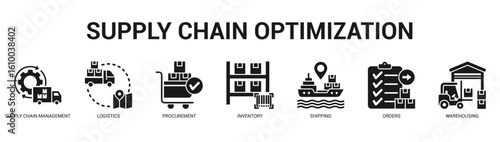 Supply Chain Optimization Modern and clean web banner illustration featuring thematic icons for visual communication