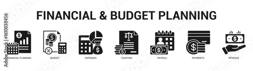 Financial and Budget Planning Modern and clean web banner illustration featuring thematic icons for visual communication