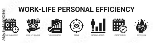 WorkLife Personal Efficiency Modern and clean web banner illustration featuring thematic icons for visual communication