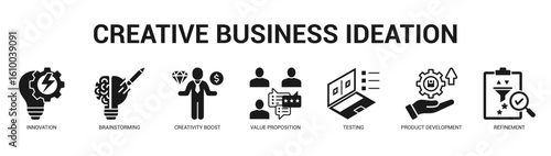 Creative Business Ideation Modern and clean web banner illustration featuring thematic icons for visual communication