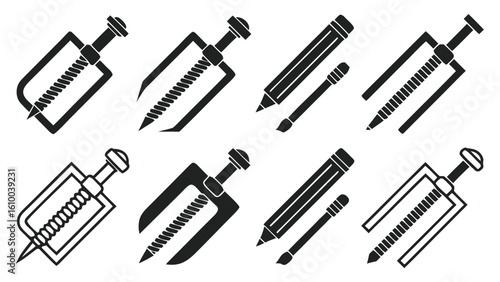 Carpentry tool icons Silhouette set Collection of vintage woodworking tools and equipment illustrations