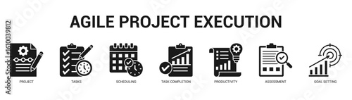 Agile Project Execution Modern and clean web banner illustration featuring thematic icons for visual communication