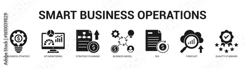 Smart Business Operations Modern and clean web banner illustration featuring thematic icons for visual communication