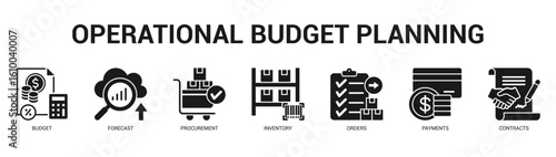 Operational Budget Planning Modern and clean web banner illustration featuring thematic icons for visual communication