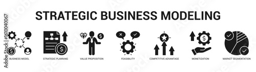 Strategic Business Modeling Modern and clean web banner illustration featuring thematic icons for visual communication