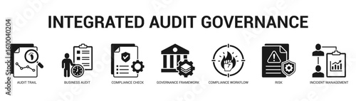 Integrated Audit Governance Modern and clean web banner illustration featuring thematic icons for visual communication