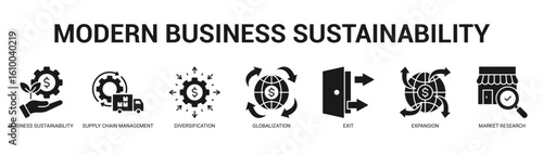 Modern Business Sustainability Modern and clean web banner illustration featuring thematic icons for visual communication