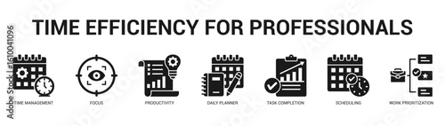 Time Efficiency for Professionals Modern and clean web banner illustration featuring thematic icons for visual communication