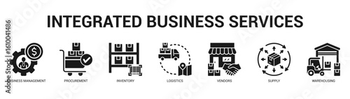 Integrated Business Services Modern and clean web banner illustration featuring thematic icons for visual communication