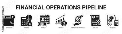 Financial Operations Pipeline Modern and clean web banner illustration featuring thematic icons for visual communication