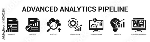 Advanced Analytics Pipeline Modern and clean web banner illustration featuring thematic icons for visual communication