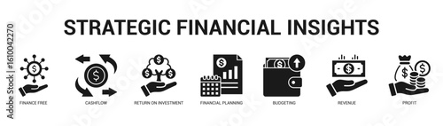 Strategic Financial Insights Modern and clean web banner illustration featuring thematic icons for visual communication