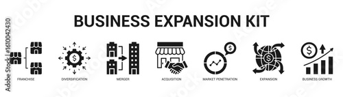 Business Expansion Kit Modern and clean web banner illustration featuring thematic icons for visual communication