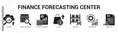 Finance Forecasting Center Modern and clean web banner illustration featuring thematic icons for visual communication