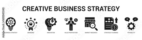 Creative Business Strategy Modern and clean web banner illustration featuring thematic icons for visual communication