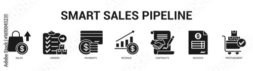 Smart Sales Pipeline Modern and clean web banner illustration featuring thematic icons for visual communication