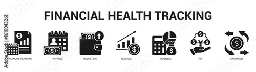 Financial Health Tracking Modern and clean web banner illustration featuring thematic icons for visual communication