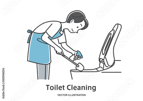 トイレを掃除する若い男性のイラスト素材