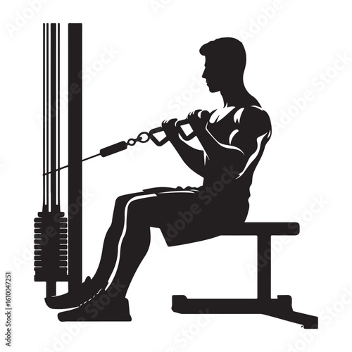 Silhouette Image of Man Working Out with Rowing Machine