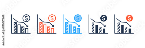 Financial Decrease icon set multiple style collection