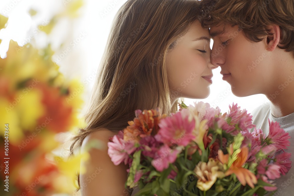 Fototapeta premium Romantic couple with flowers