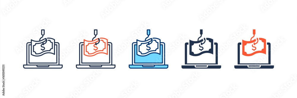 Financial Spoofing icon set multiple style collection Financial Spoofing icon set multiple style collection