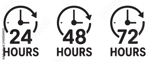 24, 48, and 72 Hours Time Clock Icon Set for Deadline Reminder
