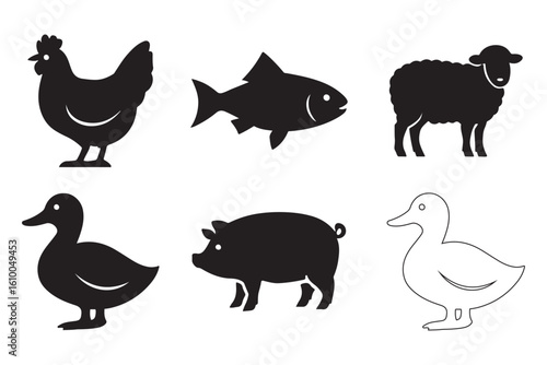 Assorted Farm Animal Silhouette Vector Illustration for Educational Resource