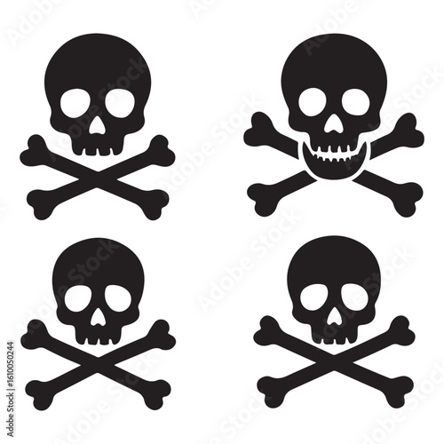 Skull and crossbones vector icons symbolizing danger or warning