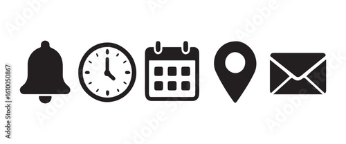 Icon Set for Notifications, Time, Date, Location and Mail Services