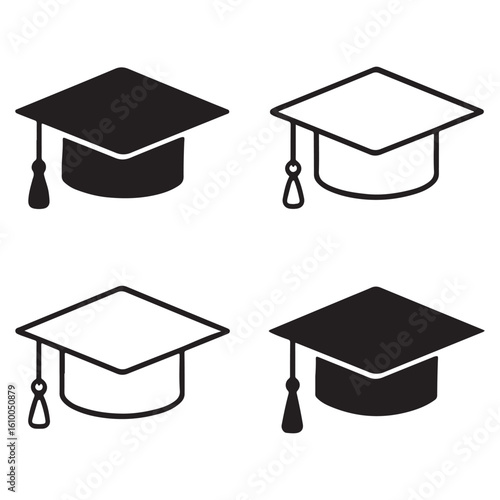 Academic Achievement Graduation Cap Icon Set for Educational Success