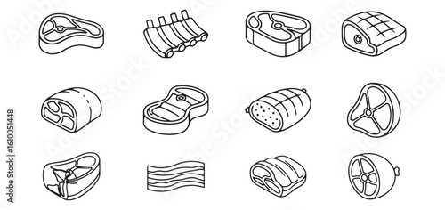 Collection of Black and White Meat Cut Illustrations for Chefs