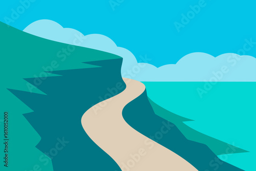 Scenic coastal path winding along a cliff overlooking the ocean