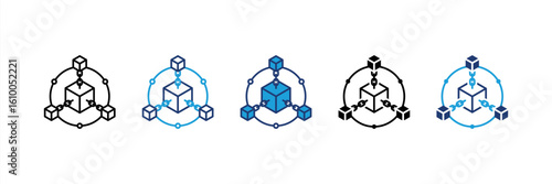 Blockchain icon set multiple style collection