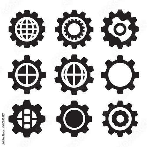 Industrial Gear Icons Engineering Mechanism Detailed Machine Elements