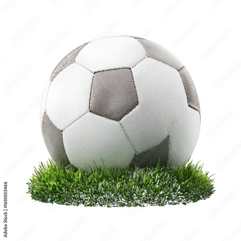 Obraz premium White gray soccer ball on green grass isolated on a transparent background sport